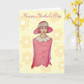 ピンクハットマザーズデーの女性 カード (黄色い花)