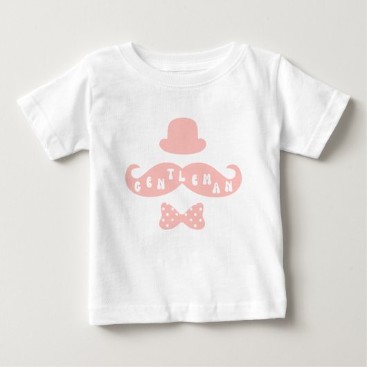 ピンクハットムスタカジュアルッシュ男の赤ちゃんTシャツ ベビーTシャツ (正面)