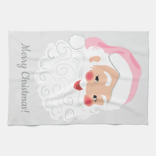 ピンクハットヴィンテージクリスマスのサンタクロース キッチンタオル (横)