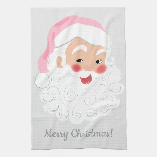 ピンクハットヴィンテージクリスマスのサンタクロース キッチンタオル (縦)