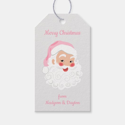 ピンクハットヴィンテージクリスマスのサンタクロース ギフトタグ (正面)