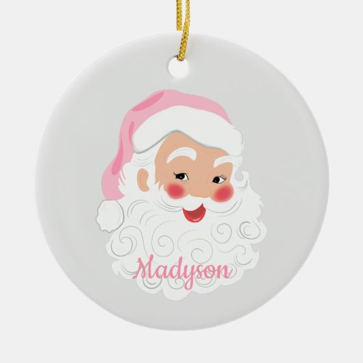 ピンクハットヴィンテージクリスマスのサンタクロース セラミックオーナメント (正面)