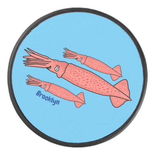 ピンクハッピーイカ漫画イラストレーション アイスホッケーパック (正面)