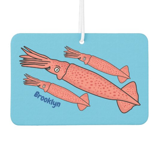 ピンクハッピーイカ漫画イラストレーション カーエアーフレッシュナー (正面)