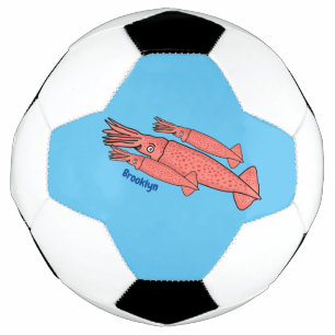 ピンクハッピーイカ漫画イラストレーション サッカーボール