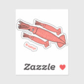 ピンクハッピーイカ漫画イラストレーション シール (シート)