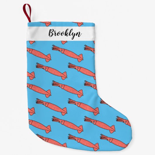 ピンクハッピーイカ漫画イラストレーション スモールクリスマスストッキング (正面)