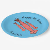 ピンクハッピーイカ漫画イラストレーション ペーパープレート (アングル)