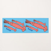 ピンクハッピーイカ漫画イラストレーション ヨガマット (裏面(横))