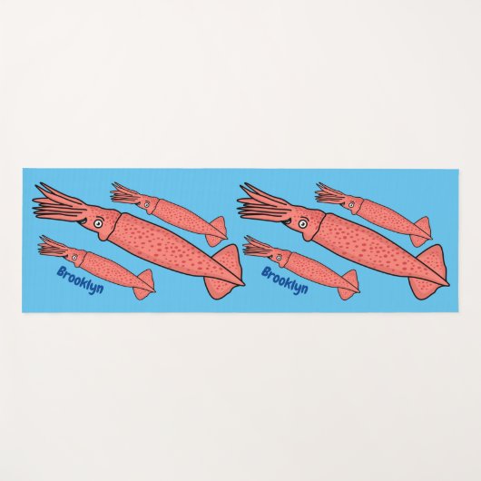 ピンクハッピーイカ漫画イラストレーション ヨガマット (正面(横))