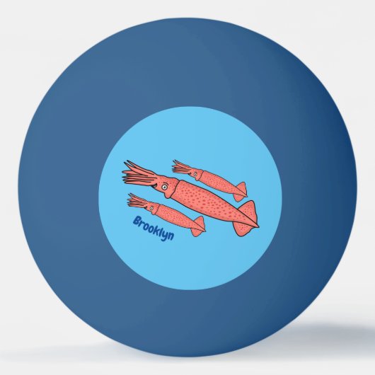 ピンクハッピーイカ漫画イラストレーション 卓球ボール (正面)