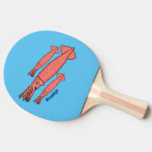 ピンクハッピーイカ漫画イラストレーション 卓球ラケット (横)