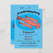 ピンクハッピーイカ漫画イラストレーション 招待状 (正面/裏面)