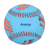 ピンクハッピーイカ漫画イラストレーション 野球ボール (裏面)