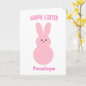 ピンクハッピーイースターバニー カード (黄色い花)