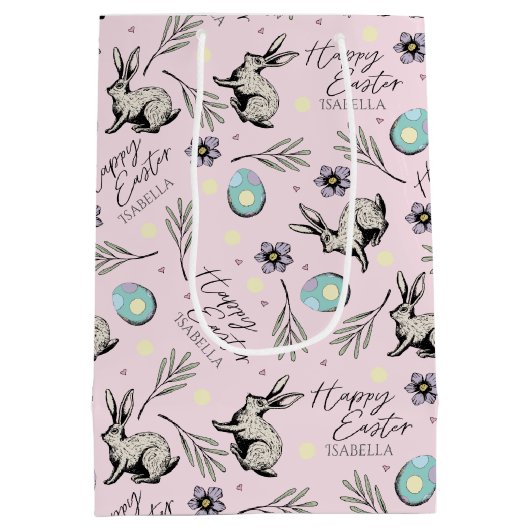 ピンクハッピーイースター名バニー ミディアムペーパーバッグ (裏面)