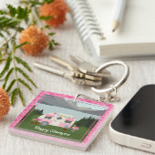 ピンクハッピーグラムパーキャンパーアクリルキーチェーン キーホルダー (正面右)