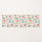 ピンクハッピージャングル動物のパターン&トロピカルパテ葉ル ヨガマット (正面(横))