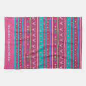 ピンクハッピーストライプトレンディーカスタムハートスタイリッシュ キッチンタオル (横)