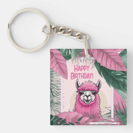 ピンクハッピーニコニリングラマ キーホルダー (正面)