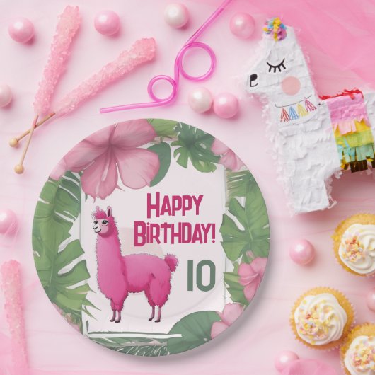 ピンクハッピーニコニリングラマ ペーパープレート (パーティー)