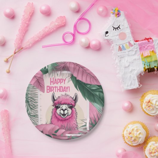 ピンクハッピーニコニリングラマ ペーパープレート (パーティー)