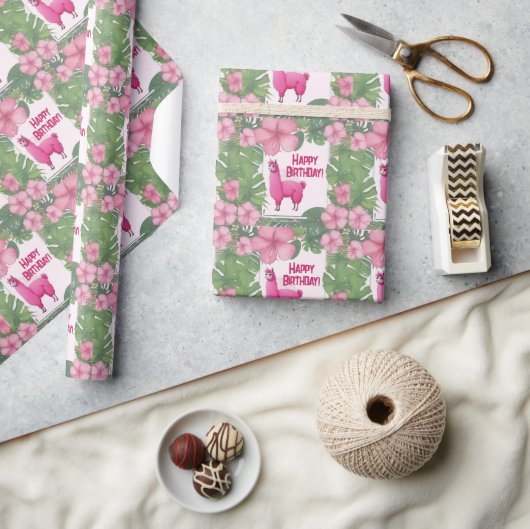 ピンクハッピーニコニリングラマ ラッピングペーパー (クラフト)