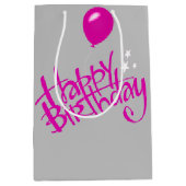ピンクハッピーバースデーオングレー ミディアムペーパーバッグ (正面)