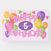 ピンクハッピーバースデー切り出しバルーン 横断幕 (横)