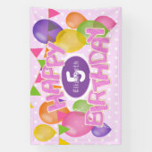 ピンクハッピーバースデー切り出しバルーン 横断幕 (縦)