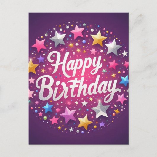 ピンクハッピーバースデー葉書 ポストカード (正面)