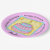 ピンクハッピーファーストバースデーケーキ名パーソナライズされた前 ペーパープレート (アングル)