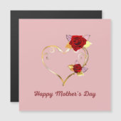 ピンクハッピーマザーズデイ金ゴールドハートレッドローゼカード (正面/裏面)
