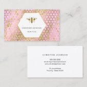 ピンクハニカムと六角ビーのロゴ 名刺 (正面/裏面)