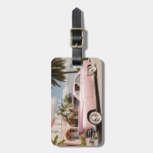 ピンクハネムーンレトロたった今結婚しました ラゲッジタグ (正面縦)