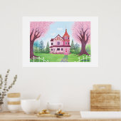 ピンクハビクトリアンウス&さくらんぼブロッサムラージプリント ポスター (キッチン)