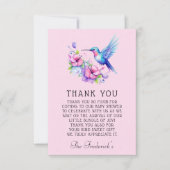 ピンクハミングバードガール赤ちゃんシャワー サンキューカード (正面)