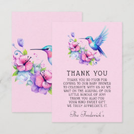 ピンクハミングバードガール赤ちゃんシャワー サンキューカード