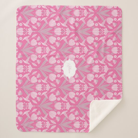 ピンクハミングバードコケパーソナライズされたフローラ シェルパブランケット (正面)