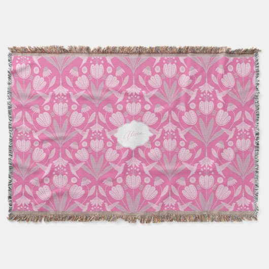 ピンクハミングバードコケパーソナライズされたフローラ スローブランケット (正面)