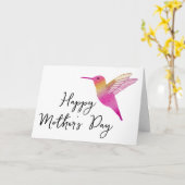 ピンクハミングバードハッピーマザーの日の挨拶 カード (黄色い花)