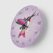 ピンクハミングバード ラウンド壁時計 (傾斜)