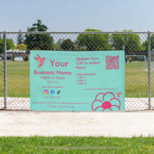 ピンクハミングバードQRコードターコイズビジネスバナー 横断幕