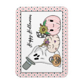 ピンクハロウィンお洒落カボチャとブー マグネット (縦)