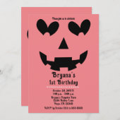 ピンクハロウィンカボチャハートアイズバースデーパーティー 招待状 (正面/裏面)