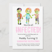 ピンクハロウィンゾンビ誕生パーティー招待状 招待状 (正面)