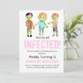 ピンクハロウィンゾンビ誕生パーティー招待状 招待状 (スタンド正面)