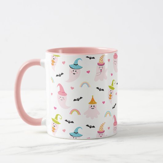 ピンクハロウィン不気味かわいい幽霊コーヒーマグ マグカップ (左)