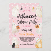 ピンクハロウィン不気味ガール誕生日衣装パーティー 招待状 (正面/裏面)