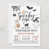 ピンクハロウィン不気味ワン誕生日招待状 招待状 (正面)